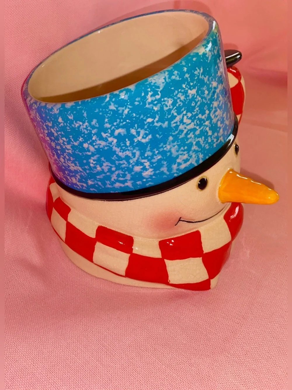 Mitford Hallmark & Jan Karon Snowman Mug Checkerboard Red Blue Hat Christmas Cup